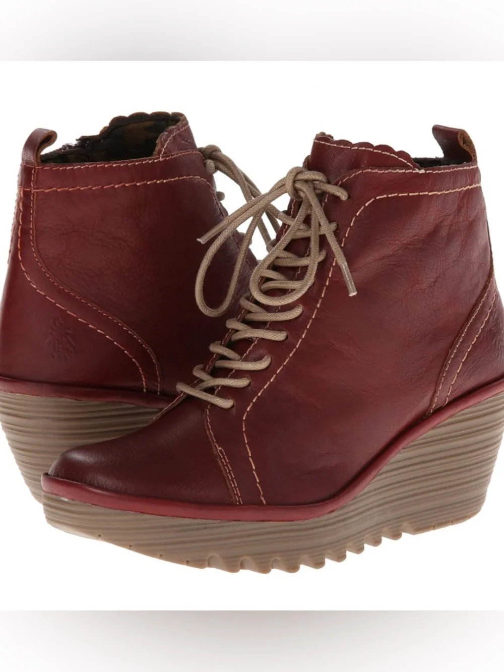 Fly London Women's Burgundy Lace-Up Wedge Ankle Boots